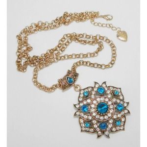 Betsy Johnson Blue & Crystal Turquoise Rhinestone Pendant Necklace